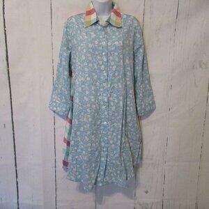 April Cornell Dress L Large Blue Floral Plaid Pockets Cottagecore Prairie